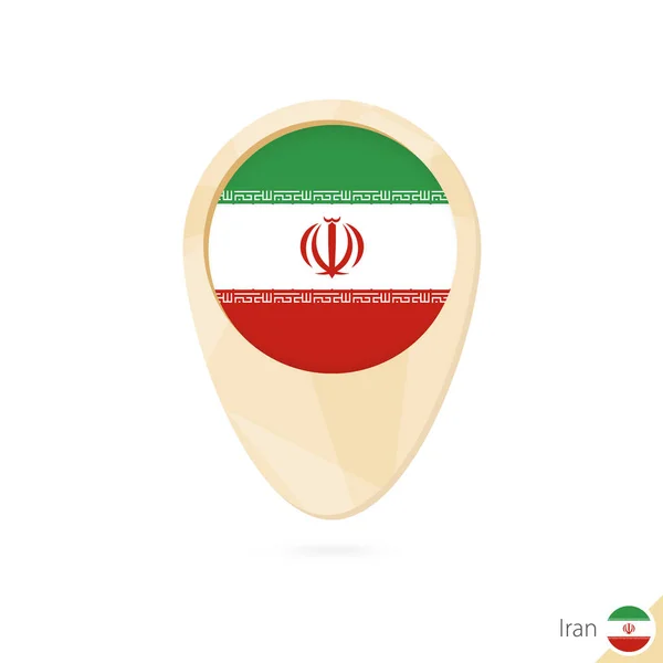 Mapa ukazatel s vlajkou Íránu. Ikonu oranžové abstraktní mapy. — Stockový vektor
