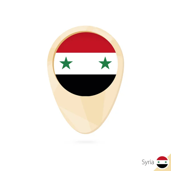 Puntero de mapa con bandera de Siria. Icono de mapa abstracto naranja . — Vector de stock