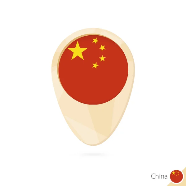 Kartenzeiger mit Flagge aus China. orangefarbene abstrakte Karte. — Stockvektor