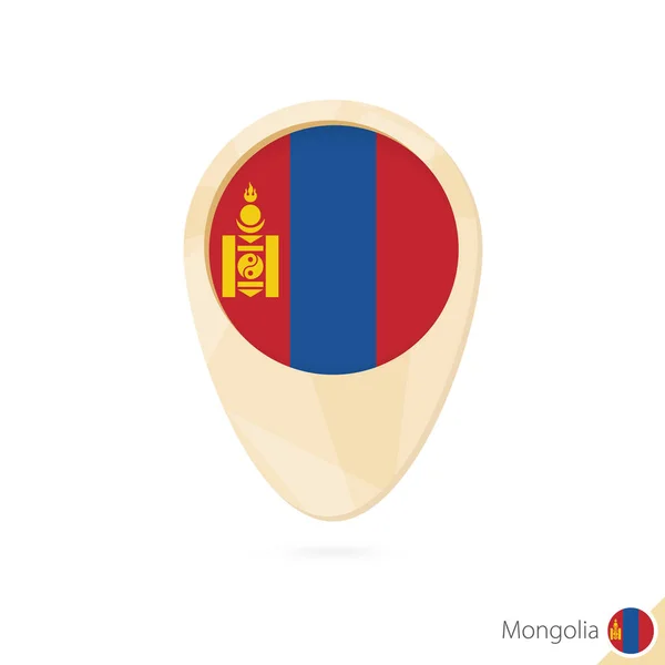 Puntero de mapa con bandera de Mongolia. Icono de mapa abstracto naranja . — Vector de stock