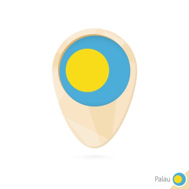Palau Cumhuriyeti bayrağı ile harita işaretçi. Turuncu soyut harita simgesi.