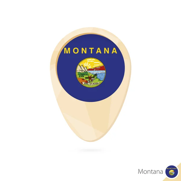 Kartenzeiger mit Flagge von Montana. orangefarbene abstrakte Karte. — Stockvektor