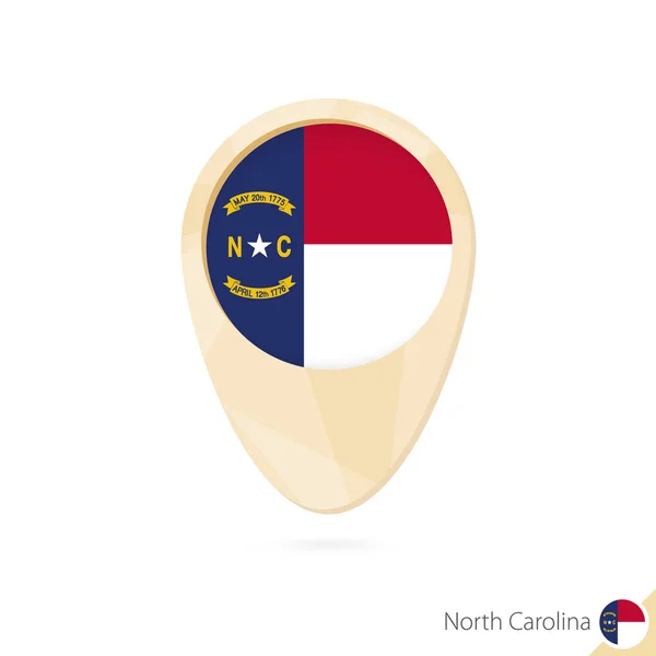 Kartpekaren med flagga av North Carolina. Orange abstrakt karta ico — Stock vektor