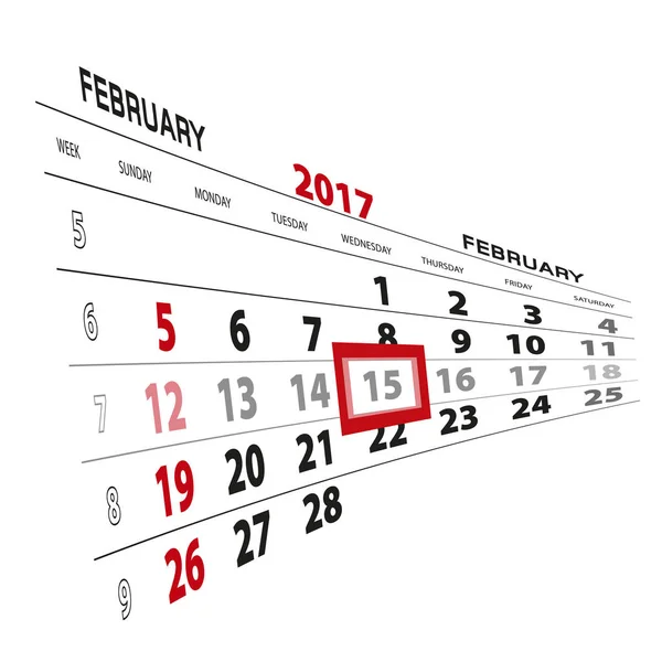 15 февраля, выделено на 2017 календарь . — стоковый вектор