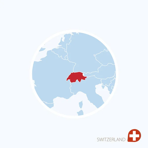Het pictogram van de map van Zwitserland. Blauwe kaart van Europa met gemarkeerde Zwitserland — Stockvector