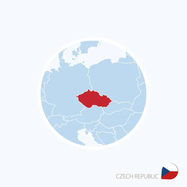 Mapa icono de República Checa. Mapa azul de Europa con República Checa resaltada — Vector de stock