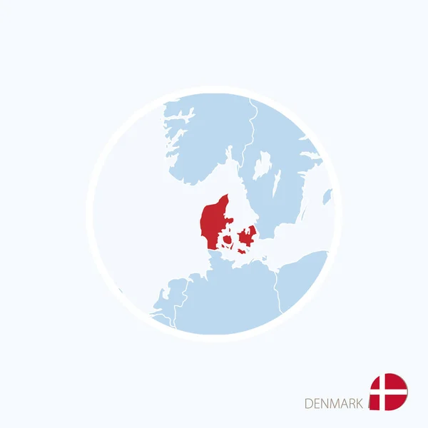 Mappa icona della Danimarca. Mappa blu dell'Europa con evidenziata la Danimarca — Vettoriale Stock