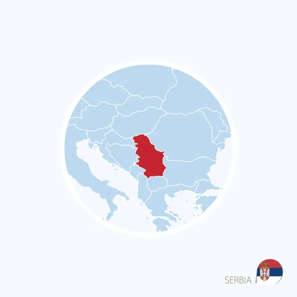Kartikon av Serbien. Blå karta över Europa med markerade Serbien — Stock vektor