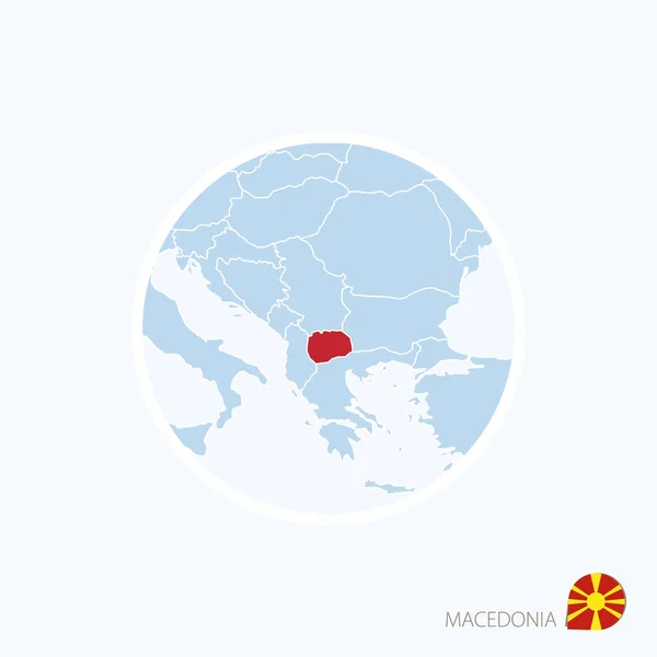 Mapa icono de Macedonia. Mapa azul de Europa con Macedonia resaltada — Vector de stock