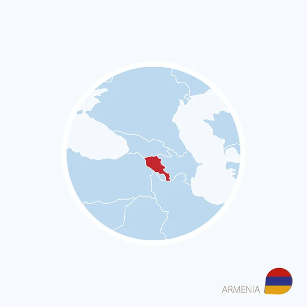 Mapa icono de Armenia. Mapa azul de Europa con Armenia resaltada — Vector de stock