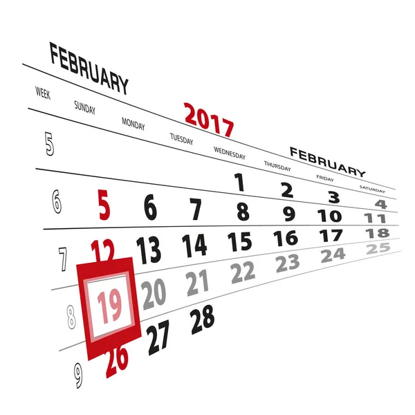 19 февраля, выделено на 2017 календарь . — стоковый вектор
