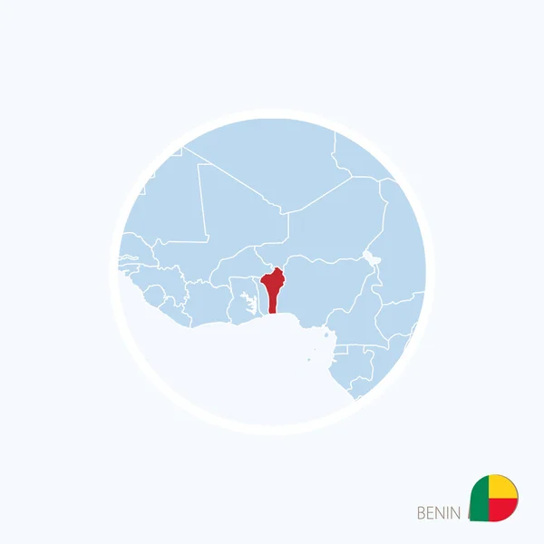 Icône de carte du Bénin. Carte bleue de l'Afrique de l'Ouest avec le Bénin en évidence — Image vectorielle