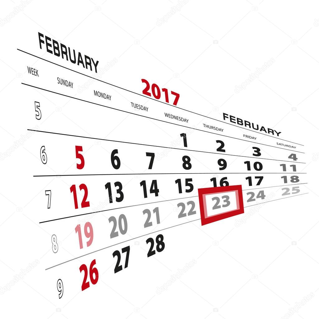 February 23, highlighted on 2017 calendar. 