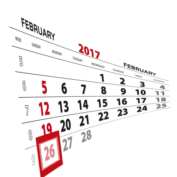 26 февраля 2017 года в календаре . — стоковый вектор