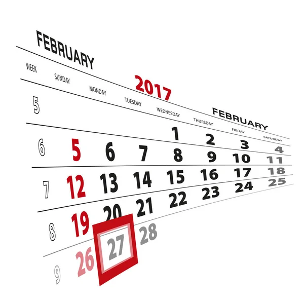 27 février, mis en évidence sur le calendrier 2017 . — Image vectorielle