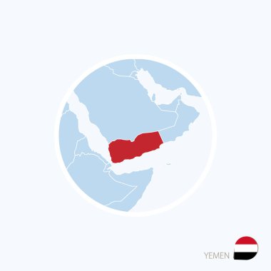 Harita simgesi Yemen. Mavi vurgulanan Yemen ile Ortadoğu Haritası
