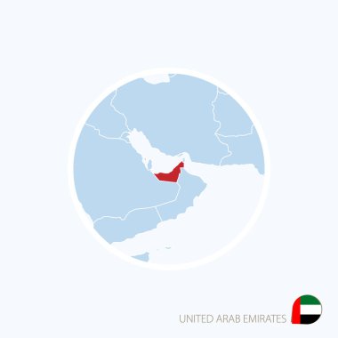 Birleşik Arap Emirlikleri harita simgesi. Mavi Orta Doğu ile vurgulanan Birleşik Arap Emirlikleri Haritası