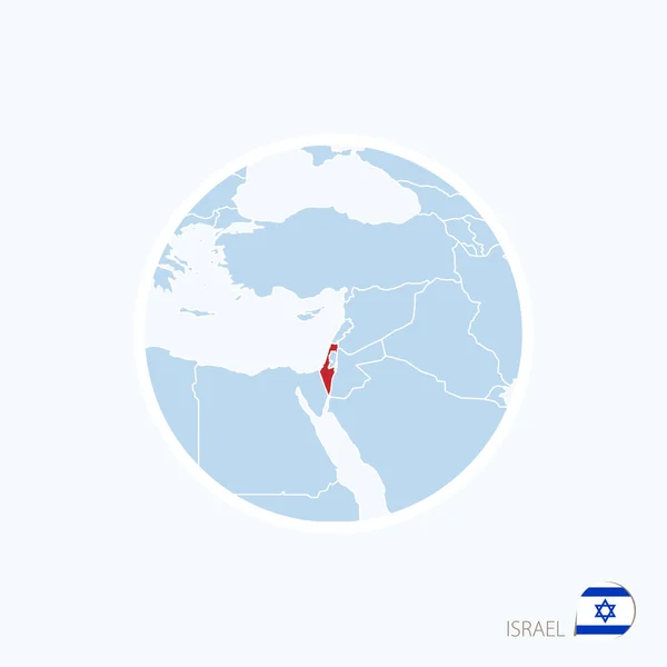 Mappa icona di Israele. Mappa blu di Medio Oriente con Israele evidenziato — Vettoriale Stock