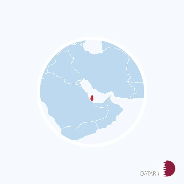 Mapa icono de Qatar. Mapa azul de Oriente Medio con Qatar resaltado — Archivo Imágenes Vectoriales