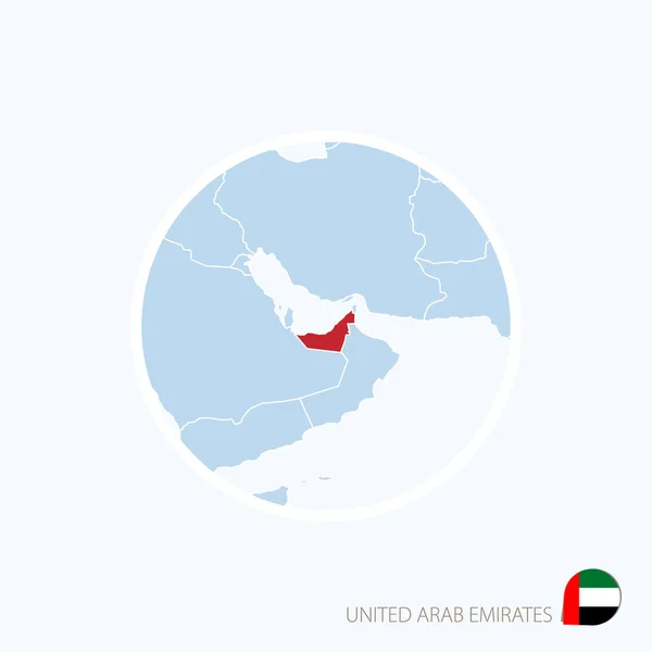 Icône de carte des Émirats arabes unis. Carte bleue du Moyen-Orient avec les EAU surlignées — Image vectorielle