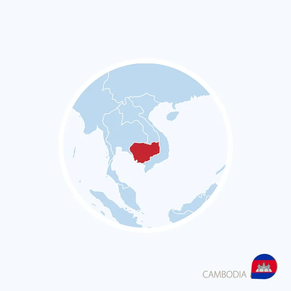 Mapa ikona z Kambodže. Modrá mapa Asie s zvýrazněné Kambodža — Stockový vektor