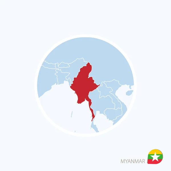 Icône de carte du Myanmar. Carte bleue de l'Asie avec le Myanmar mis en évidence — Image vectorielle