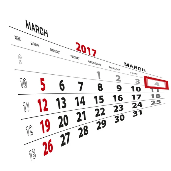 4 mars, mis en évidence sur le calendrier 2017 . — Image vectorielle