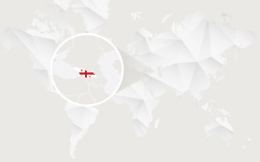 Georgia harita dağılımı beyaz poligonal dünya haritası üzerinde bayrak ile.
