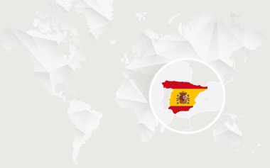 Spain map with flag in contour on white polygonal World Map. clipart