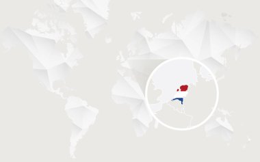 Hollanda harita dağılımı üzerinde beyaz poligonal dünya Ma bayrağı ile