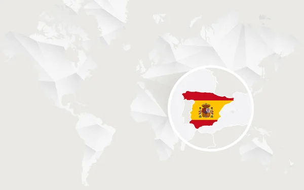 Spain map with flag in contour on white polygonal World Map. — Stock Vector