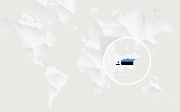 Mapa Estonsko s příznakem v obrysu na bílém polygonální mapa světa. — Stockový vektor