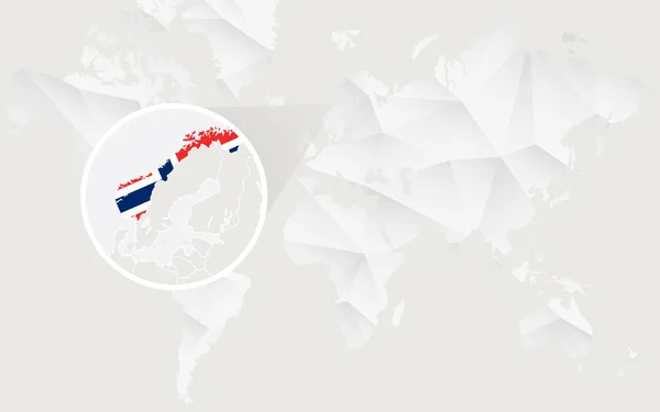 Mapa de Noruega con bandera en contorno en blanco poligonal Mapa del Mundo . — Archivo Imágenes Vectoriales