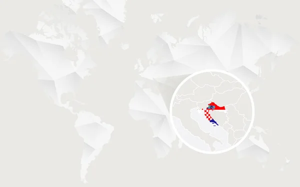 Chorvatsko Mapa s příznakem v obrysu na bílém polygonální mapa světa. — Stockový vektor