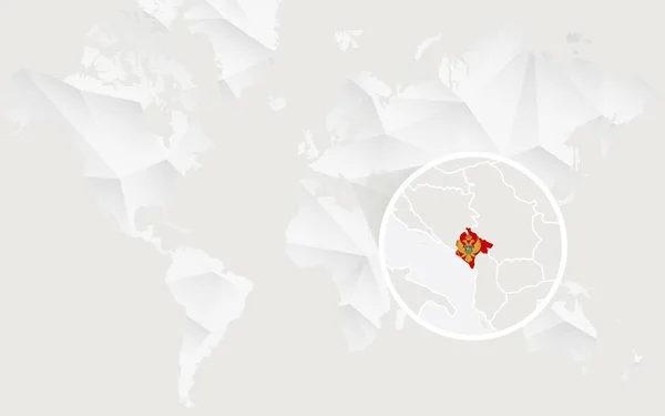 Karadağ harita dağılımı beyaz poligonal dünya haritası üzerinde bayrak ile — Stok Vektör