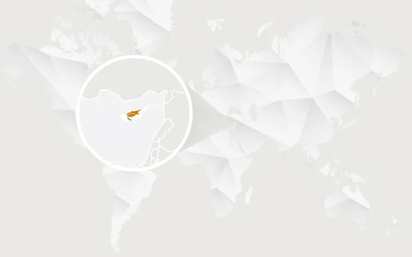 Kontur beyaz poligonal dünya haritası üzerinde bayrağı ile Kıbrıs harita. — Stok Vektör