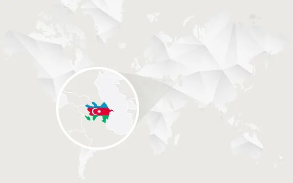 Azerbaijan-Karte mit Fahne in Kontur auf weißer polygonaler Weltkarte — Stockvektor