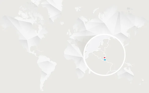 Kontur beyaz poligonal dünya haritası üzerinde bayrağı ile Lüksemburg göster — Stok Vektör