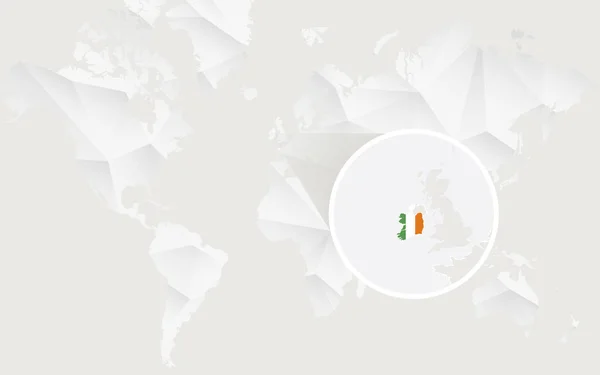 Irsko mapa s příznakem v obrysu na bílém polygonální mapa světa. — Stockový vektor