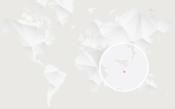 Kontur beyaz poligonal dünya haritası üzerinde bayrağı ile Malta Haritası. — Stok Vektör