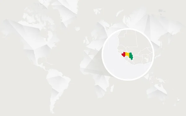 Kontur beyaz poligonal dünya haritası üzerinde bayrağı ile Gine Haritası. — Stok Vektör