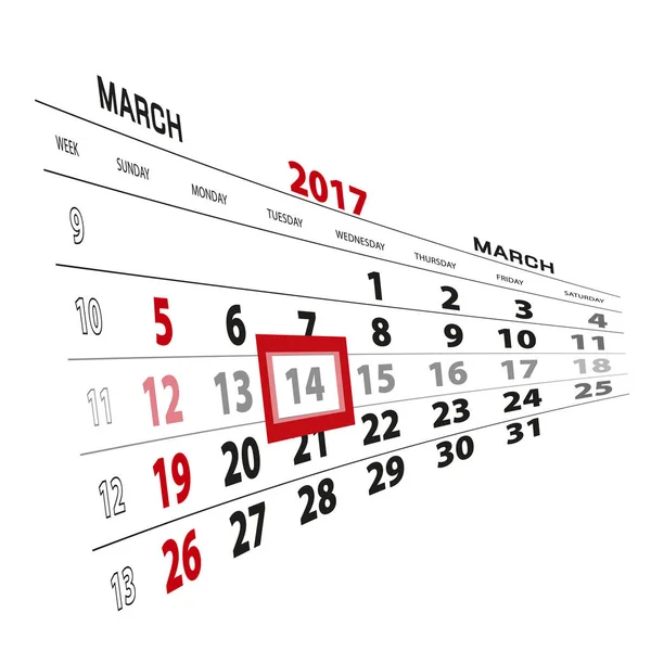 14 mars, mis en évidence sur le calendrier 2017 . — Image vectorielle