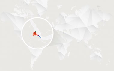 Bayrak beyaz poligonal dünya haritası üzerinde dağılımı Eritre harita.