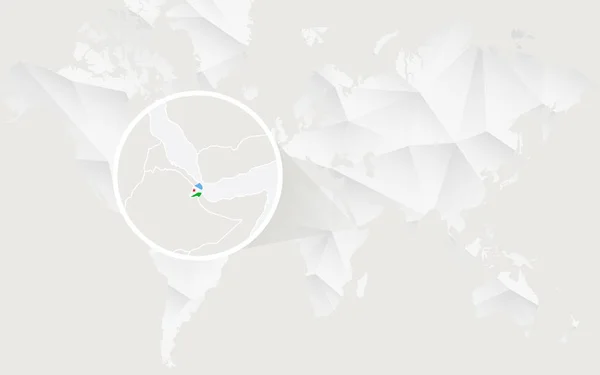 Kontur beyaz poligonal dünya haritası üzerinde bayrak Cibuti Haritası. — Stok Vektör