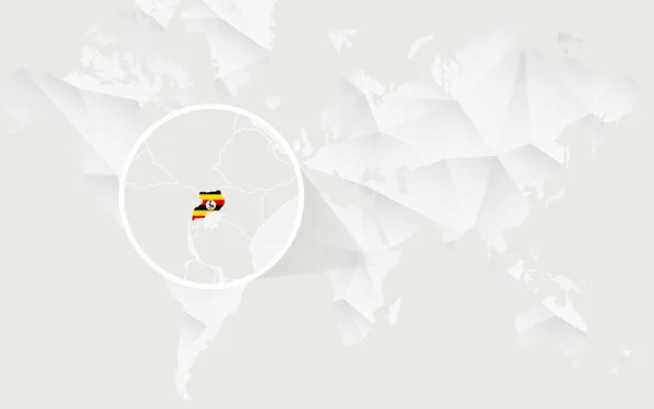 Uganda mapa con bandera en contorno en blanco poligonal Mapa del Mundo . — Archivo Imágenes Vectoriales