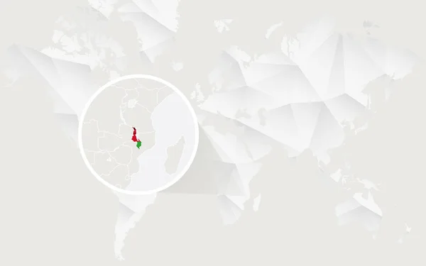 Malawi mapa s příznakem v obrysu na bílém polygonální mapa světa. — Stockový vektor
