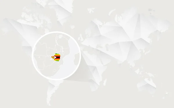 Zimbabue mapa con la bandera en el contorno en blanco mapa del mundo poligonal . — Vector de stock
