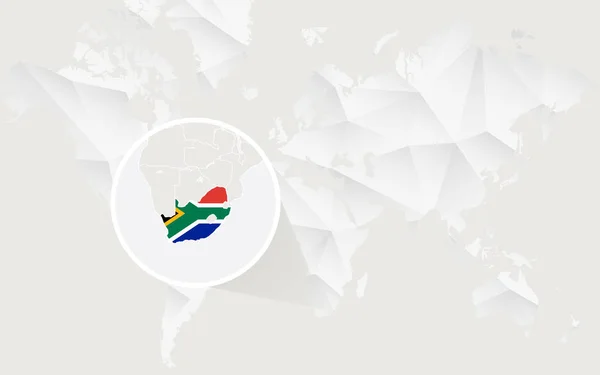 Mapa de Sudáfrica con bandera en contorno en blanco poligonal Mapa del Mundo — Archivo Imágenes Vectoriales