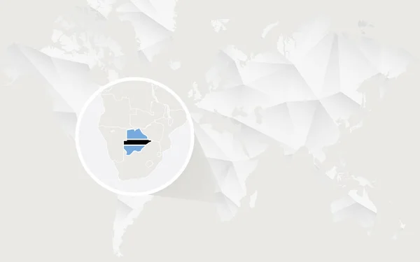 Mapa de Botswana con bandera en contorno en blanco poligonal Mapa del Mundo . — Vector de stock