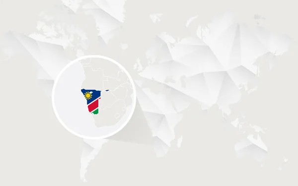Namíbia mapa com bandeira em contorno no mapa mundial poligonal branco . —  Vetores de Stock